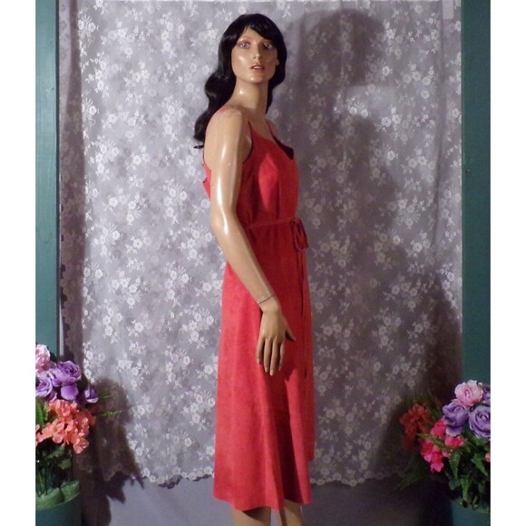 Vintage 90s Dress 1990s Orange Rust Suede Boho Retro Hipster Spiegel Size Medium - Picture 2 of 9